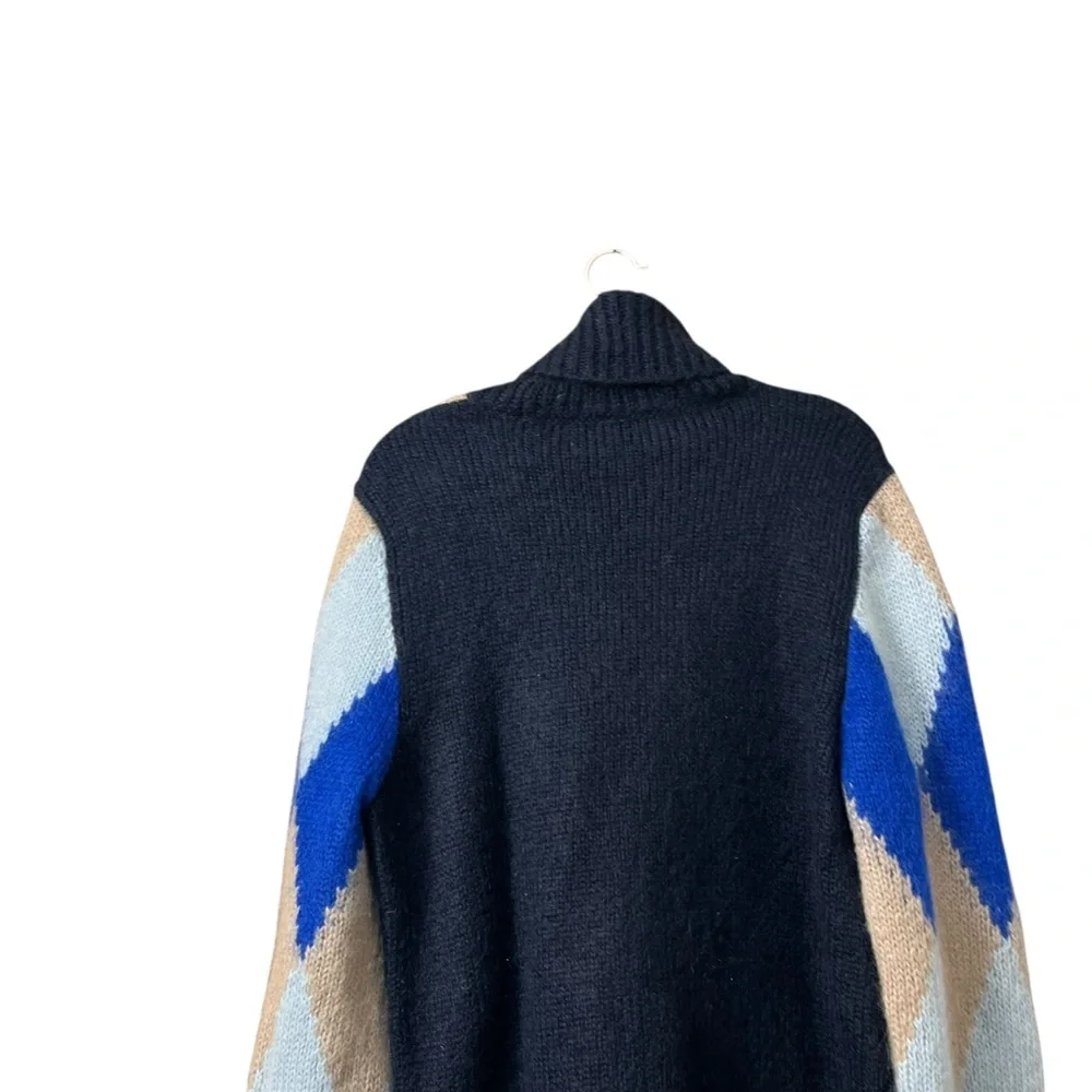 Tory‎ Burch Libby Argyle Turtleneck Diamond Color block Blue Beige Size Large